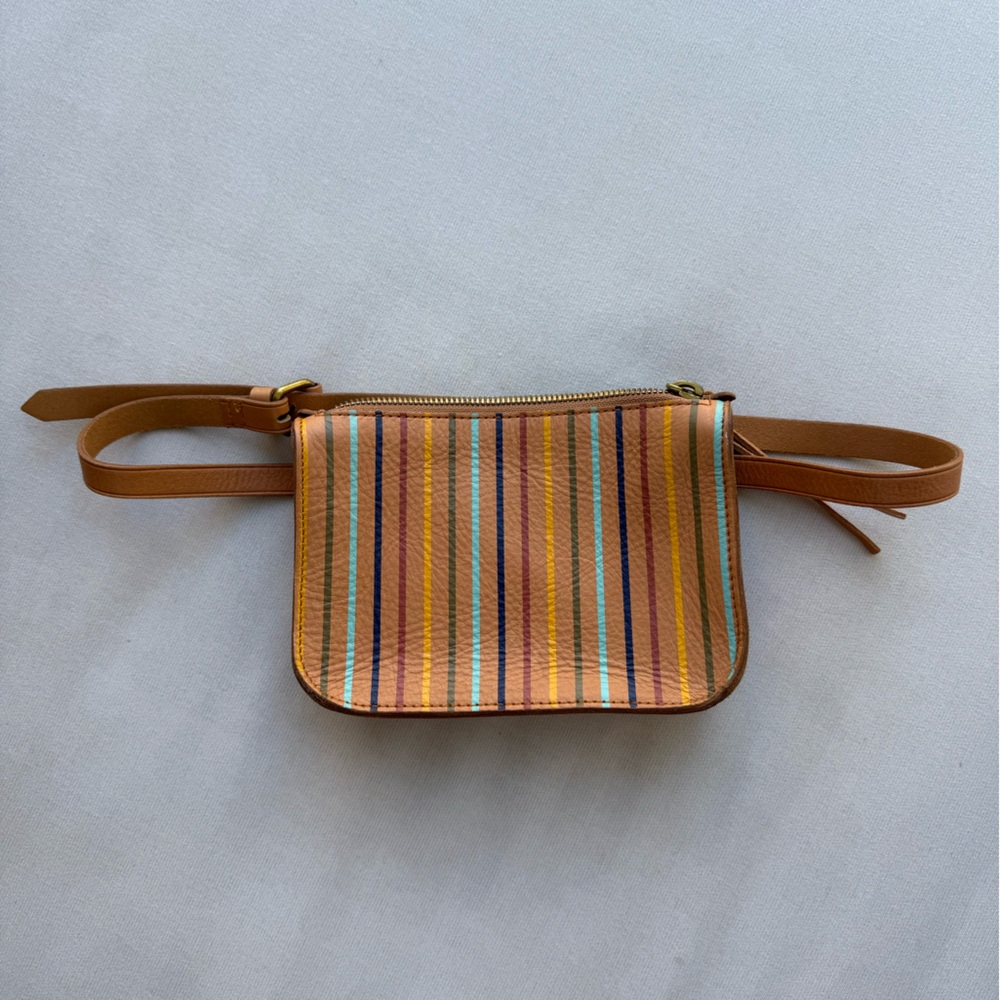 Madewell Simple Pouch Belt Bag: Leather Rainbow Stripe Edition